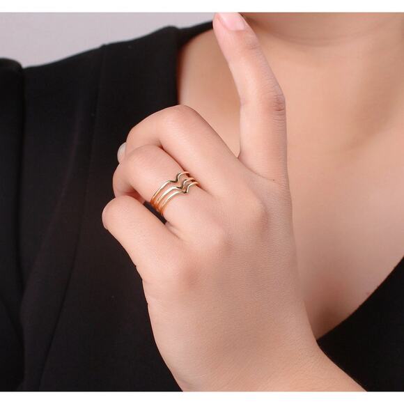 Dainty Stacking Rings, Minimal Gold Ring Set, Stacking Ring Set - Picture 2 of 4